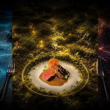 An illuminated plated course surrounded by underwater, forest and cosmic environments for ELEMENTAL
