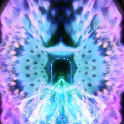 Blue and purple mirrored abstract imagery from Blue Fountain